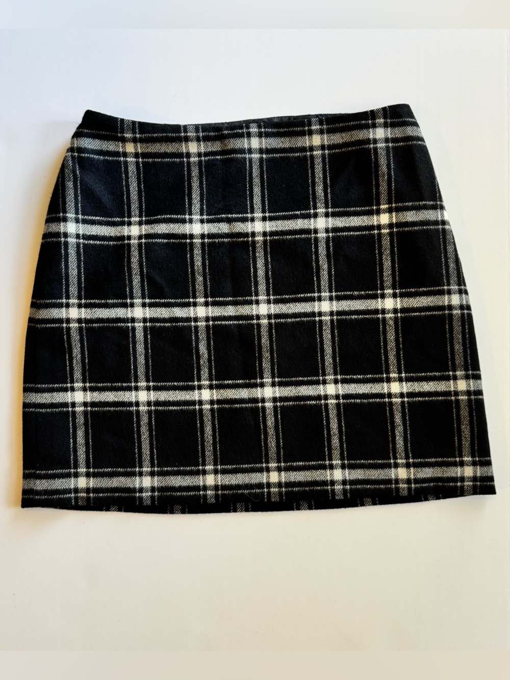 Ann Taylor Petites Wool Blend Plaid Mini Skirt - Black and White